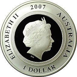 Монета 1 доллар 2007 Год Свиньи голограмма Австралия (без футляра)