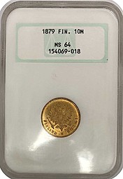 Монета 10 Марок 1879 S Русская Финляндия слаб NGC MS64