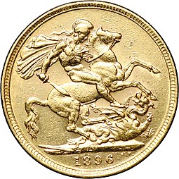 Монета 1 соверен (фунт) 1896 Великобритания