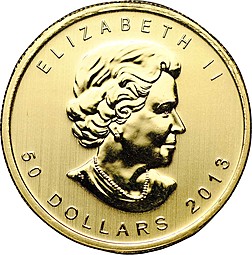 Монета 50 долларов 2013 Кленовый лист золото Канада