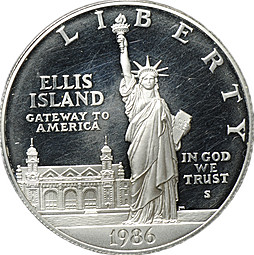 Монета 1 доллар 1986 S 100 лет статуе Свободы США