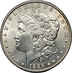 Монета 1 доллар 1886 Моргана США