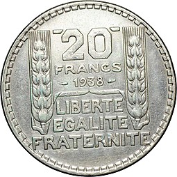 Монета 20 франков 1938 Франция