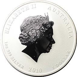 Монета 1 доллар 2010 Год Тигра Лунар 2 BUNC Лунный календарь Австралия