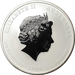 Монета 1 доллар 2009 Год Быка Лунар 2 BUNC Лунный календарь Австралия