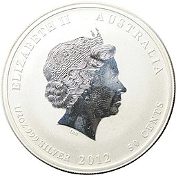 Монета 50 центов 2012 Год Дракона Лунар 2 BUNC Лунный календарь Австралия