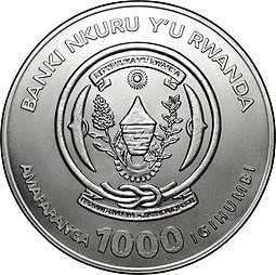 Монета 1000 франков 2008 Африканский лев Руанда