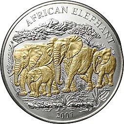 Монета 1000 франков 2007 Африканский слон Руанда
