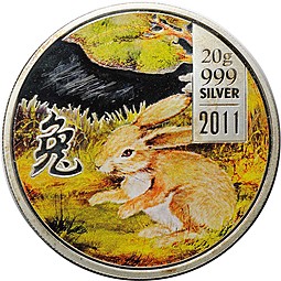 Монета 2 доллара 2011 Кролик влево Острова Кука