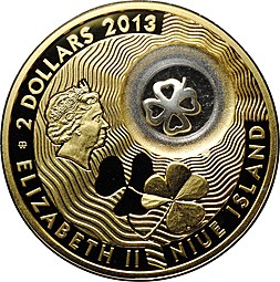 Монета 2 доллара 2013 На Удачу - Четырехлистный клевер Ниуэ