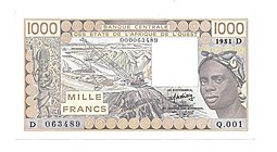 Банкнота 1000 франков 1981 Западная Африка Мали