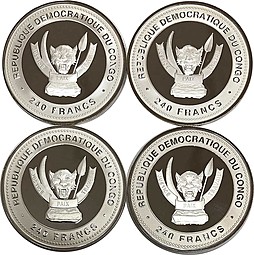 Набор 240 франков 2012 Год Дракона Конго - Успех, Удача, Счастье, Богатство (в футляре с сертификатами) 4 монеты 