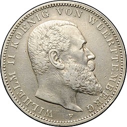 Монета 3 марки 1908 F Вюртемберг Германия