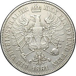 Монета 1 талер 1861 A Пруссия Германия