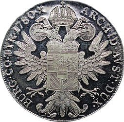 Монета 1 талер 1780 SF Мария Терезия рестрайк Австрия PROOF