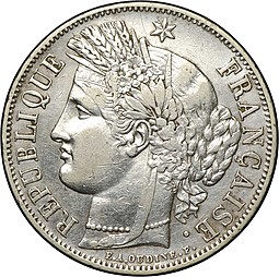 Монета 5 франков 1849 A Франция