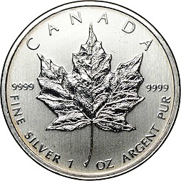 Монета 5 долларов 2011 Кленовый лист Канада
