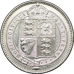 Монета 1 шиллинг 1887 Великобритания