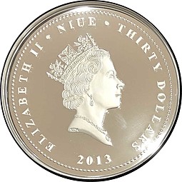 Монета 30 долларов 2013 Год Змеи Ниуэ серебро 1 килограмм