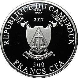 Монета 500 франков 2017 Картина Лот и его дочери Рубенс Камерун