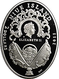 Монета 2 доллара 2011 Яйца Фаберже - Анютины глазки Ниуэ