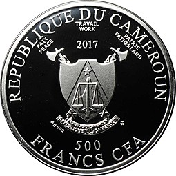 Монета 500 франков 2017 Картина Неравная пара Лукас Кранах Камерун