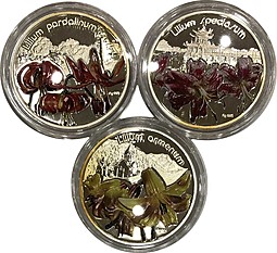 Набор 1 доллар 2012 Лилии Магические цветы Ниуэ 3 монеты