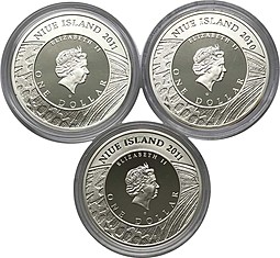 Набор 1 доллар 2010-2011 Бабочки Ниуэ 3 монеты