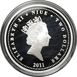 Монета 2 доллара 2011 Школа День знаний 1 Сентября Ниуэ