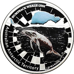 Монета 1 доллар 2008 Австралийская антарктическая территория Горбатый кит Австралия