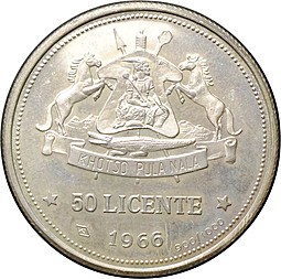 Монета 50 лисенте 1966 Независимость Лесото