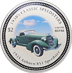 Монета 2 доллара 2006 Классические Спидстеры 1930-х Auburn Speedster 1935 автомобили Острова Кука