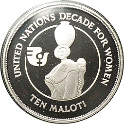 Монета 10 малоти 1985 Десятилетие женщин Лесото