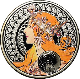 Монета 1 доллар 2011 Знаки зодиака Овен Альфонс Муха Ниуэ