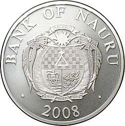 Монета 10 долларов 2008 Счастливого Нового года и Рождества Елка Науру (футляр)