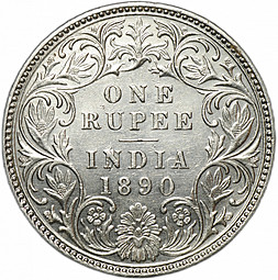 Монета 1 рупия 1890 Британская Индия