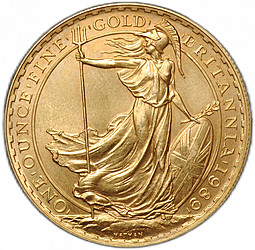Монета 100 фунтов 1989 Стоящая Британия Великобритания