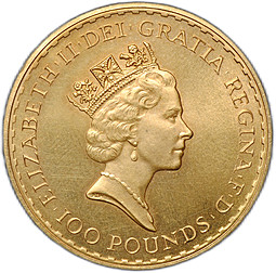 Монета 100 фунтов 1989 Стоящая Британия Великобритания
