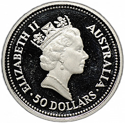 Монета 50 долларов 1988 Австралийская Коала платина Австралия