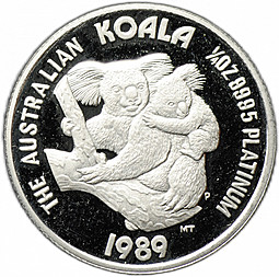 Монета 25 долларов 1989 Австралийская Коала платина Австралия
