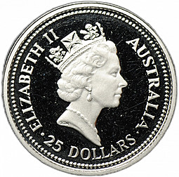 Монета 25 долларов 1989 Австралийская Коала платина Австралия