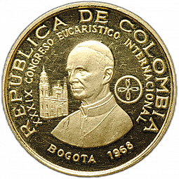 Монета 100 песо 1968 39-й Международный Евхаристический Конгресс Колумбия