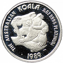 Монета 15 долларов 1989 Австралийская Коала платина Австралия