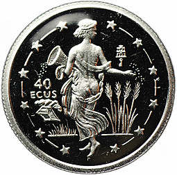 Монета 40 экю 1995 Платина Гибралтар
