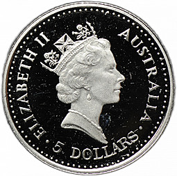 Монета 5 долларов 1989 Австралийская Коала платина Австралия
