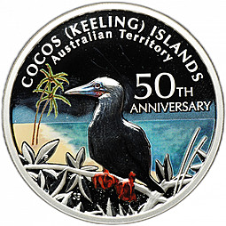 Монета 1 доллар 2005 50 лет управлению Кокосовыми островами Австралия