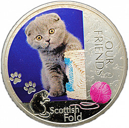 Монета 2 доллара 2012 Шотландская вислоухая кошка Наши друзья Ниуэ