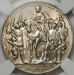 Монета 2 марки 1913 100 лет победы над Наполеоном Пруссия Германия слаб ННР MS63
