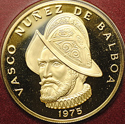 Монета 100 бальбоа 1975 Конкистадор Васко Нуньеса де Бальбоа 500 лет Панама