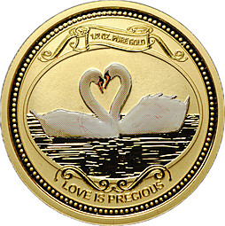 Монета 25 долларов 2008 Лебеди Любовь бесценна Острова Кука